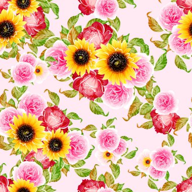 Renkli vintage tarzı çiçekler pürüzsüz desen