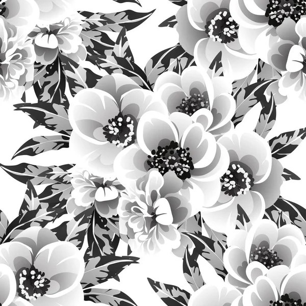 Inconsútil Patrón Flores Estilo Vintage Monocromo — Vector de stock