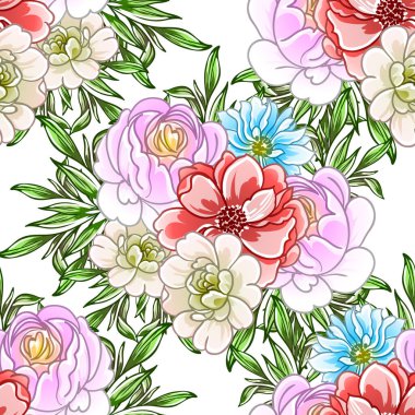 Renkli vintage tarzı çiçekler pürüzsüz desen