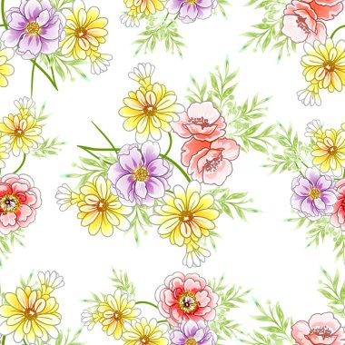 Renkli vintage tarzı çiçekler pürüzsüz desen