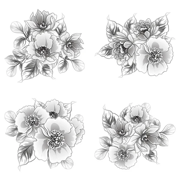 Nahtloses Monochromes Blumenmuster Vintage Stil — Stockvektor