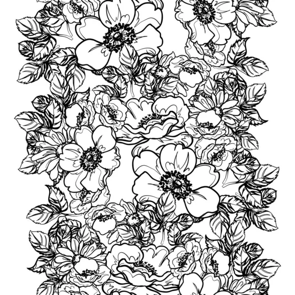 Inconsútil Patrón Flores Estilo Vintage Monocromo — Archivo Imágenes Vectoriales