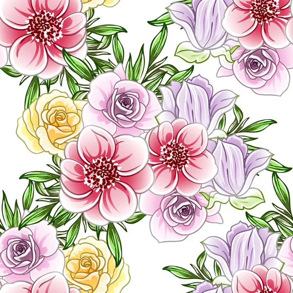 Coloridas Flores Estilo Vintage Patrón Sin Costuras — Vector de stock