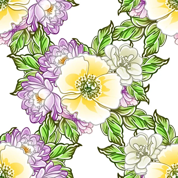 Coloridas Flores Estilo Vintage Patrón Sin Costuras — Vector de stock