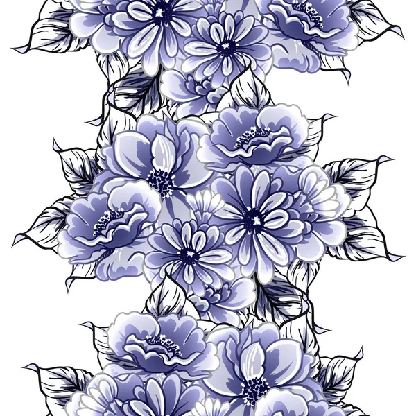 Sans Couture Bleu Monochrome Motif Fleurs Style Vintage — Image vectorielle