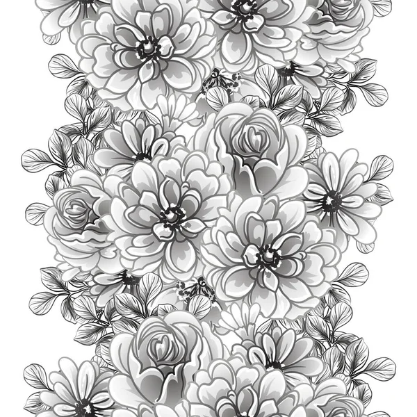 Seamless Monochrome Vintage Style Flowers Pattern — Stock Vector