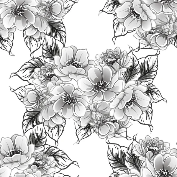 Naadloze Monochrome Vintage Stijl Bloemen Patroon — Stockvector