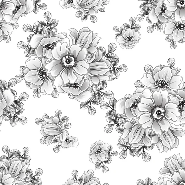 Naadloze Monochrome Vintage Stijl Bloemen Patroon — Stockvector