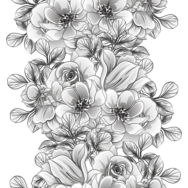 Naadloze Monochrome Vintage Stijl Bloemen Patroon — Stockvector