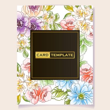Renkli davetiye kartı, eski tarz çiçek deseni