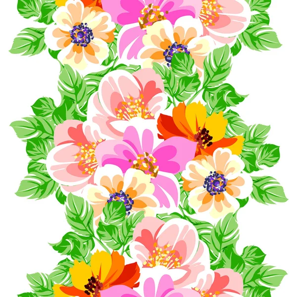 Colourful Vintage Style Flowers Seamless Pattern — Stock Vector