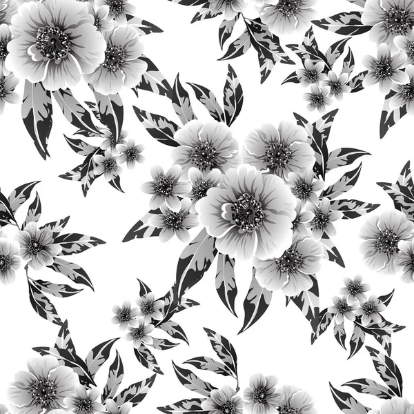 Seamless Monochrome Vintage Style Flowers Pattern — Stock Vector