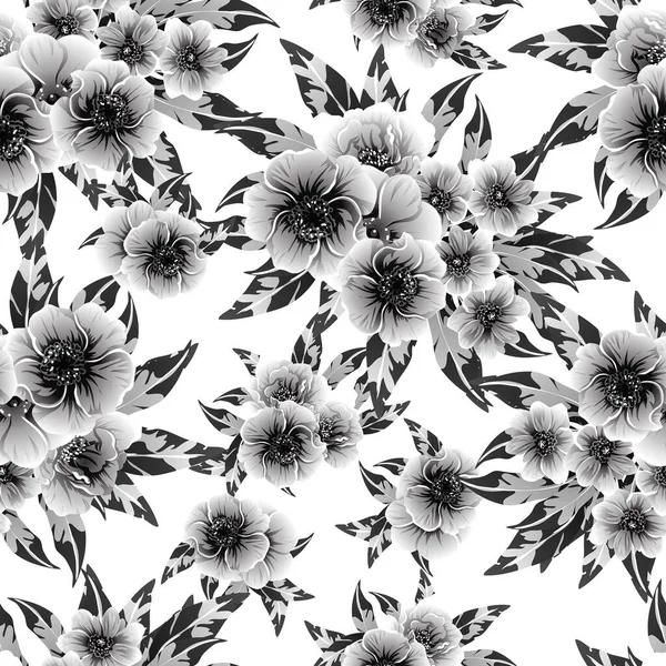 Naadloze Monochrome Vintage Stijl Bloemen Patroon — Stockvector