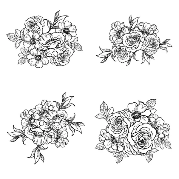 Modèle Fleurs Sans Couture Style Vintage Monochrome — Image vectorielle