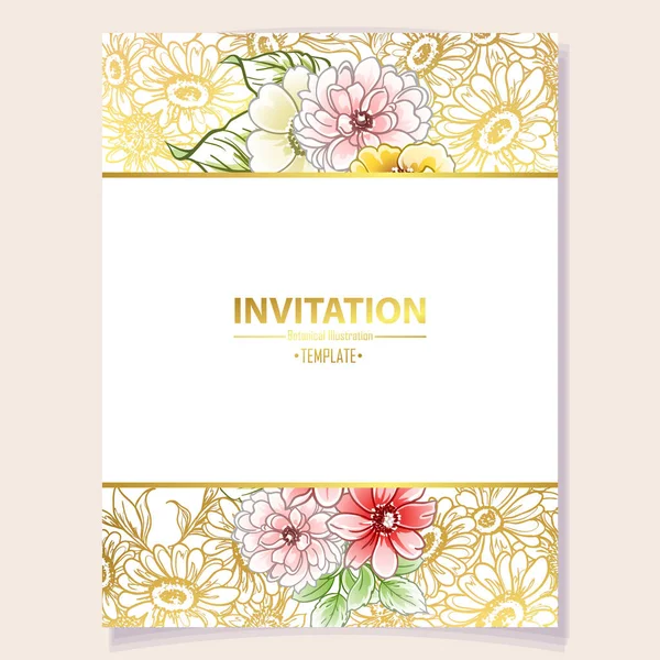 Carte Invitation Colorée Motif Fleurs Style Vintage — Image vectorielle