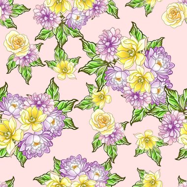 Renkli vintage tarzı çiçekler pürüzsüz desen