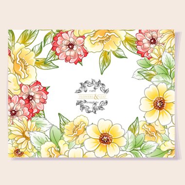Renkli davetiye kartı, eski tarz çiçek deseni
