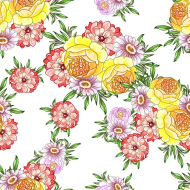 Renkli vintage tarzı çiçekler pürüzsüz desen
