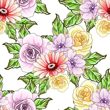 Renkli vintage tarzı çiçekler pürüzsüz desen