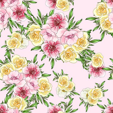 Renkli vintage tarzı çiçekler pürüzsüz desen