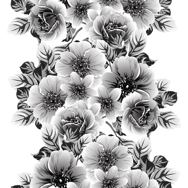 Inconsútil Patrón Flores Estilo Vintage Monocromo — Vector de stock