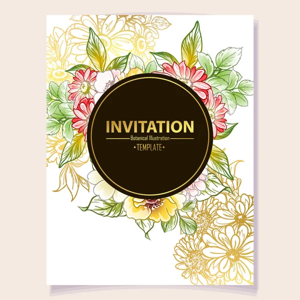 Tarjeta Invitación Color Patrón Flores Estilo Vintage — Vector de stock