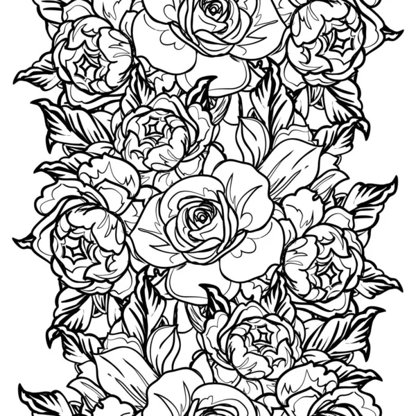 Inconsútil Patrón Flores Estilo Vintage Monocromo — Vector de stock