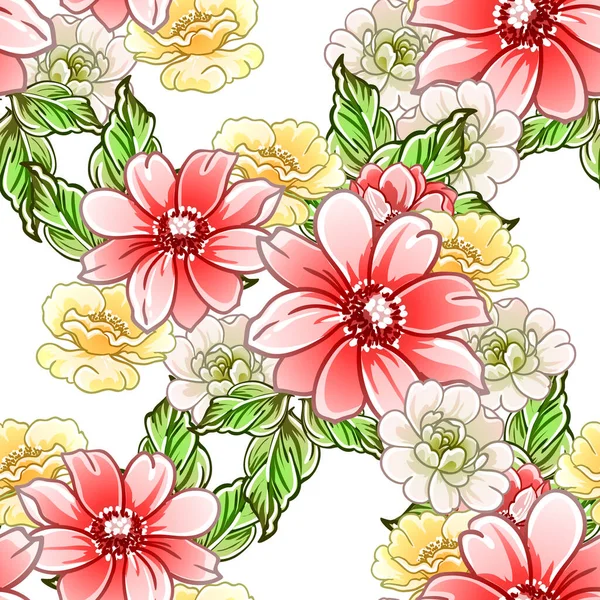 Fleurs Style Vintage Coloré Motif Sans Couture — Image vectorielle