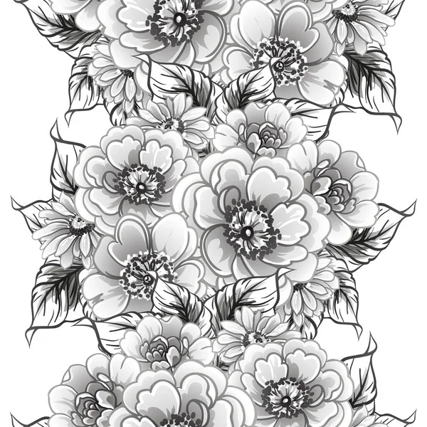 Seamless Monochrome Vintage Style Flowers Pattern — Stock Vector