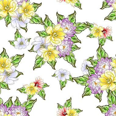 Renkli vintage tarzı çiçekler pürüzsüz desen