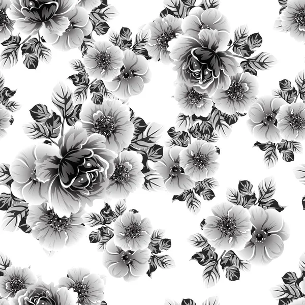 Seamless Monochrome Vintage Style Flowers Pattern — Stock Vector