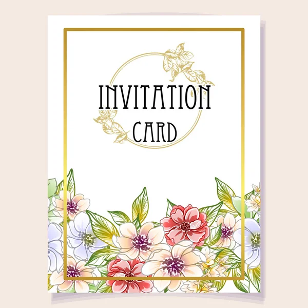 Carte Invitation Colorée Motif Fleurs Style Vintage — Image vectorielle