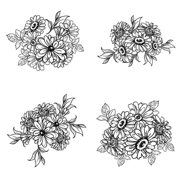 Modèle Fleurs Sans Couture Style Vintage Monochrome — Image vectorielle