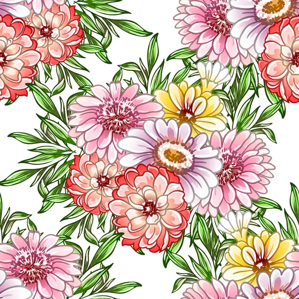 Colorato Stile Vintage Fiori Modello Senza Soluzione Continuità — Vettoriale Stock