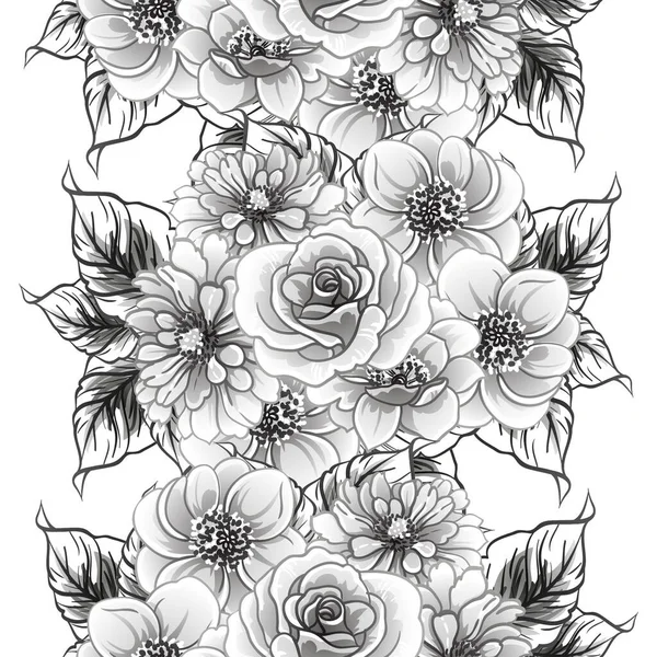 Seamless Monochrome Vintage Style Flowers Pattern — Stock Vector