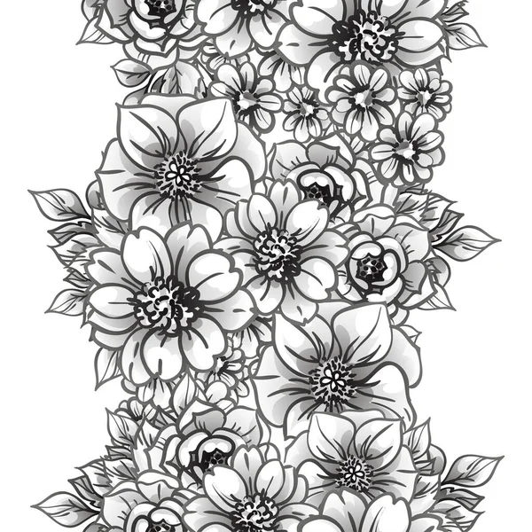 シームレスなモノクロヴィンテージスタイルの花パターン — ストックベクタ