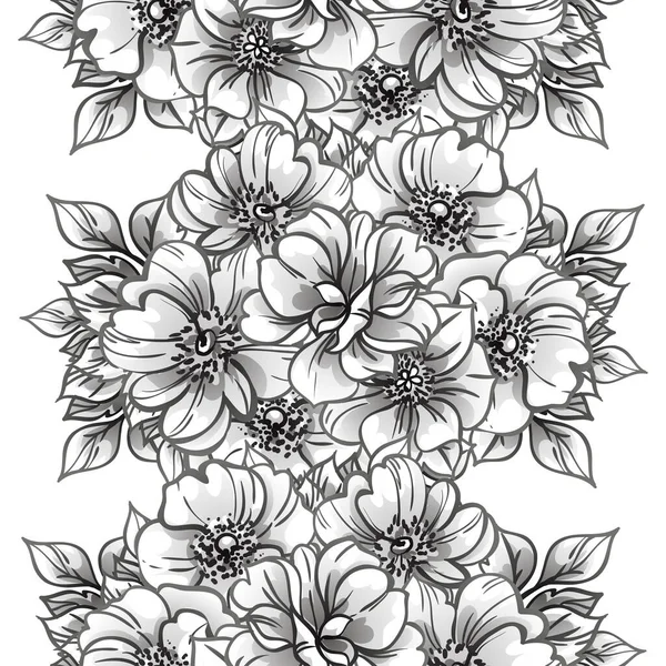 Seamless Monochrome Vintage Style Flowers Pattern — Stock Vector