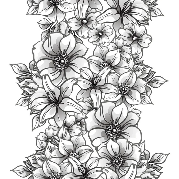 Inconsútil Patrón Flores Estilo Vintage Monocromo — Vector de stock