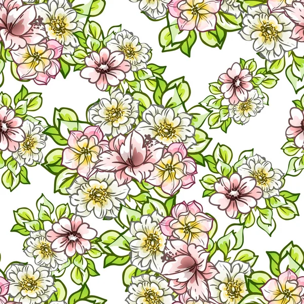 カラフルなヴィンテージスタイルの花シームレスなパターン — ストックベクタ