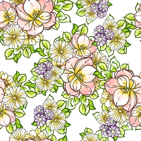 Colourful Vintage Style Flowers Seamless Pattern — Stock Vector