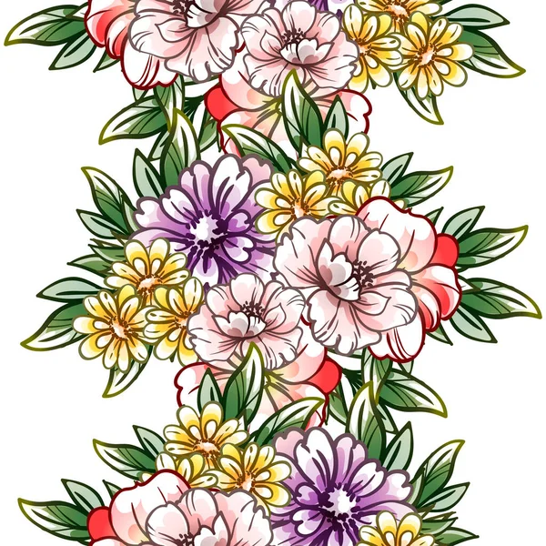 Estilo Vintage Colorido Flores Padrão Sem Costura — Vetor de Stock