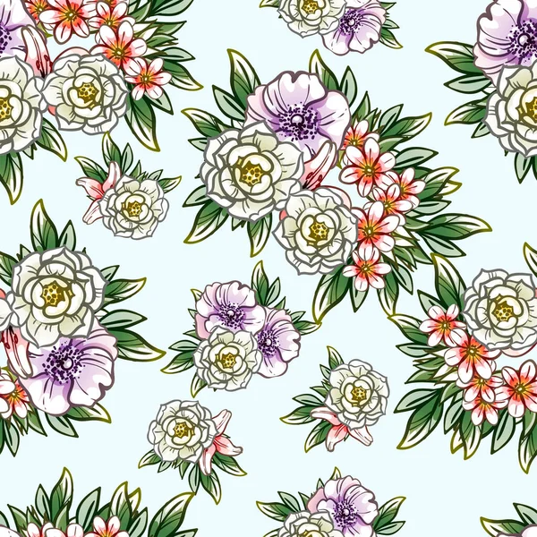 Fleurs Style Vintage Coloré Motif Sans Couture — Image vectorielle