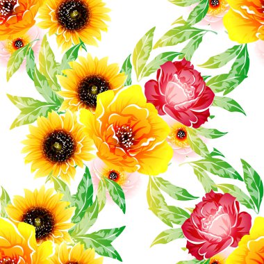 Renkli vintage tarzı çiçekler pürüzsüz desen