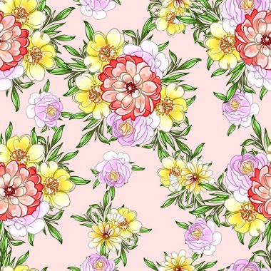 Renkli vintage tarzı çiçekler pürüzsüz desen