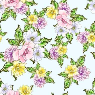 Renkli vintage tarzı çiçekler pürüzsüz desen