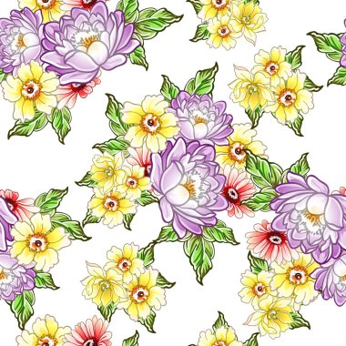 Renkli vintage tarzı çiçekler pürüzsüz desen