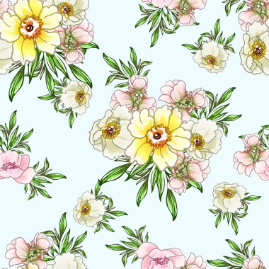 Renkli vintage tarzı çiçekler pürüzsüz desen