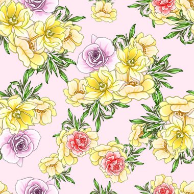 Renkli vintage tarzı çiçekler pürüzsüz desen