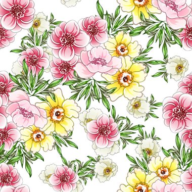 Renkli vintage tarzı çiçekler pürüzsüz desen