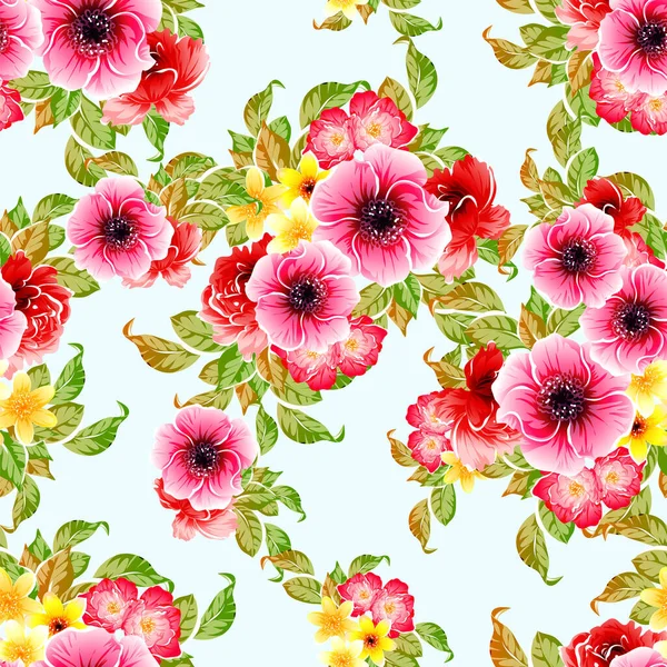 Colorato Stile Vintage Fiori Modello Senza Soluzione Continuità — Vettoriale Stock